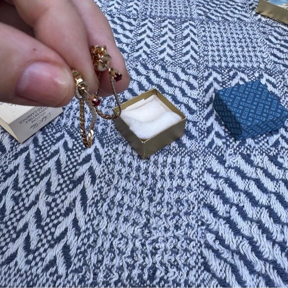 Avon Gold Earrings with Red Accents - Picture 2 of 4